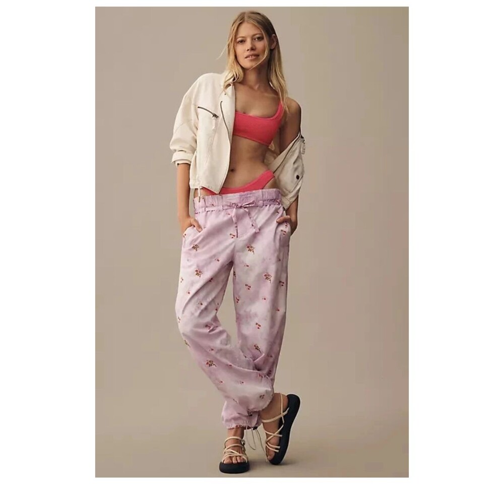 Anthropologie Women's Pilcro Ditsy Tie-Dye Parachute Pants Light Purple Sz Large